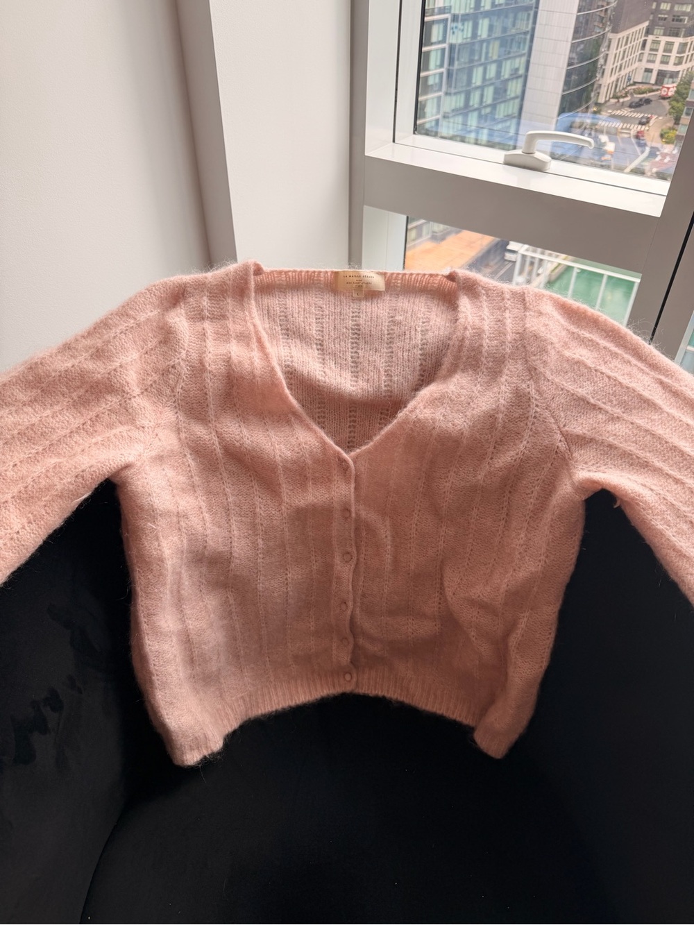 Sezane Pink V-Neck Button Cardigan Sweater - Women